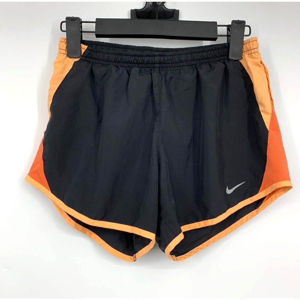Nike Running Shorts Black Orange Dri Fit Lined Mesh Drawstring - Picture 1 of 8